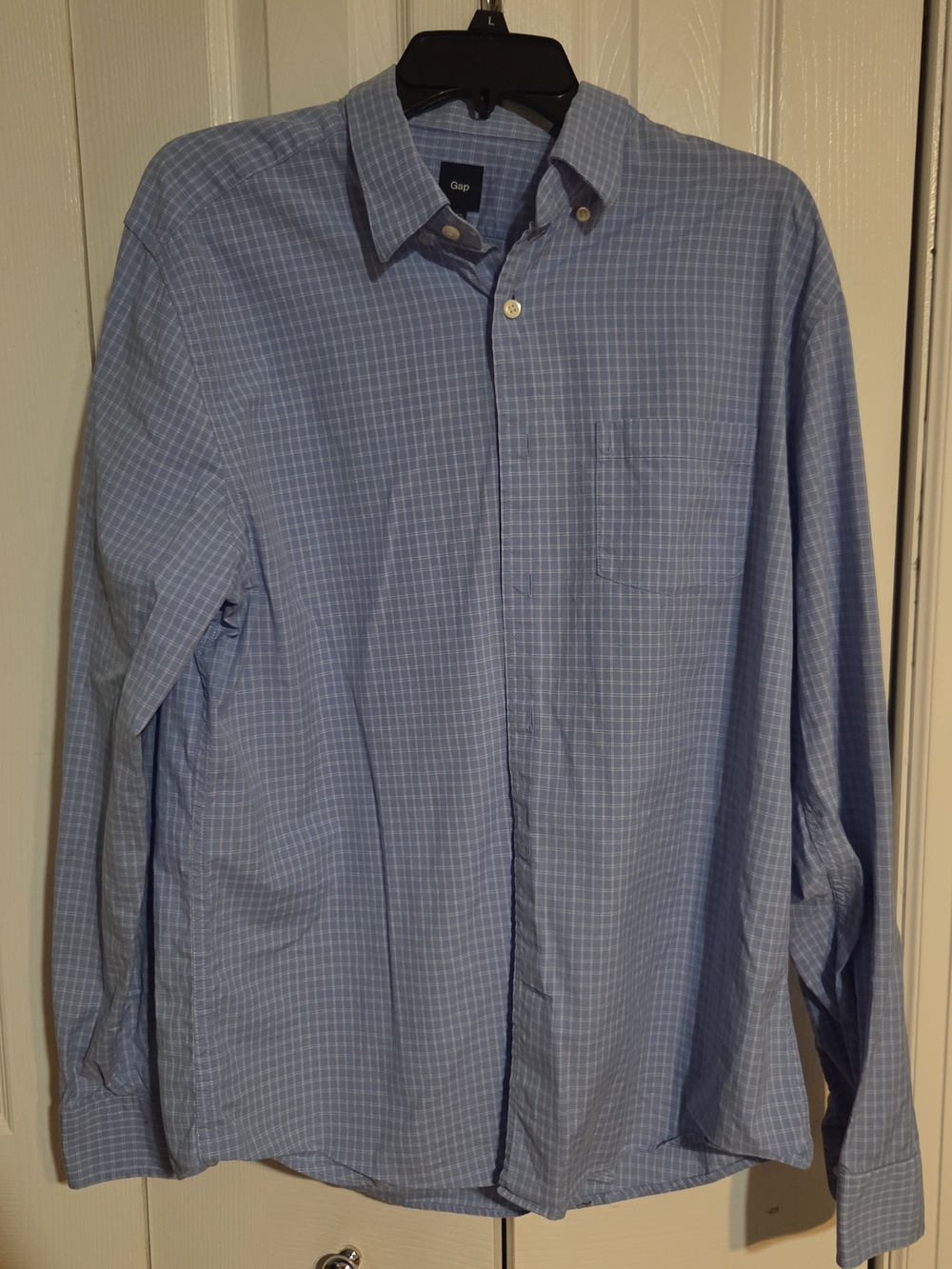 Gap Mens Large Blue White Grid Plaid Long Sleeve Button Down Shirt Cotton L